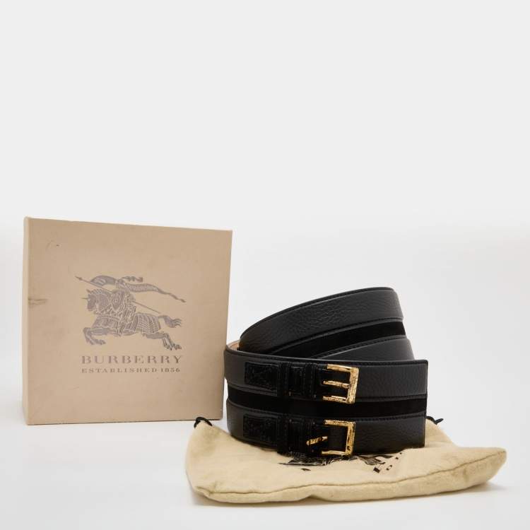 Pre Owned Burberry Black Leather Double Buckle Belt 75CM