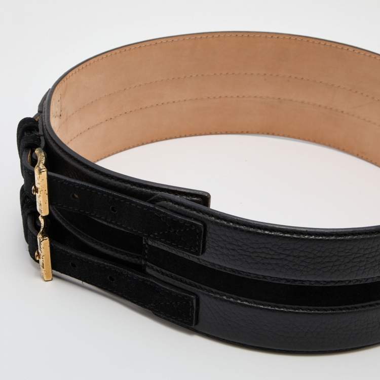 Pre Owned Burberry Black Leather Double Buckle Belt 75CM