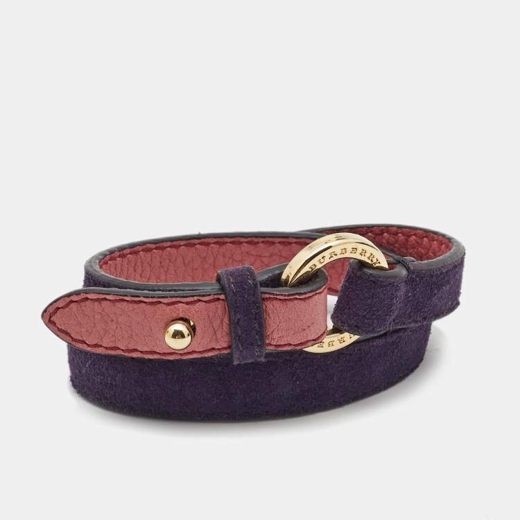 Pre Owned Burberry  Navy Blue Suede Leather Gold Tone Bracelet