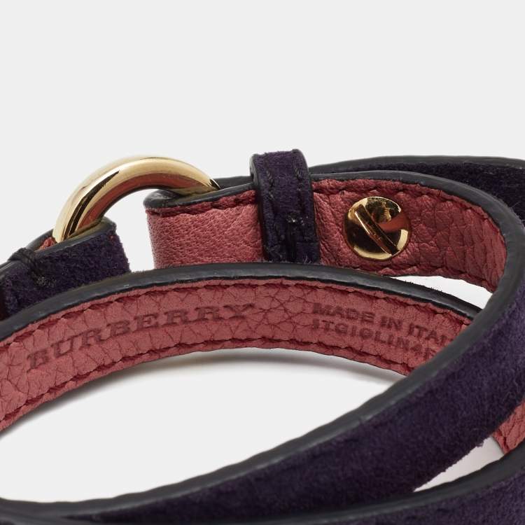 Pre Owned Burberry  Navy Blue Suede Leather Gold Tone Bracelet