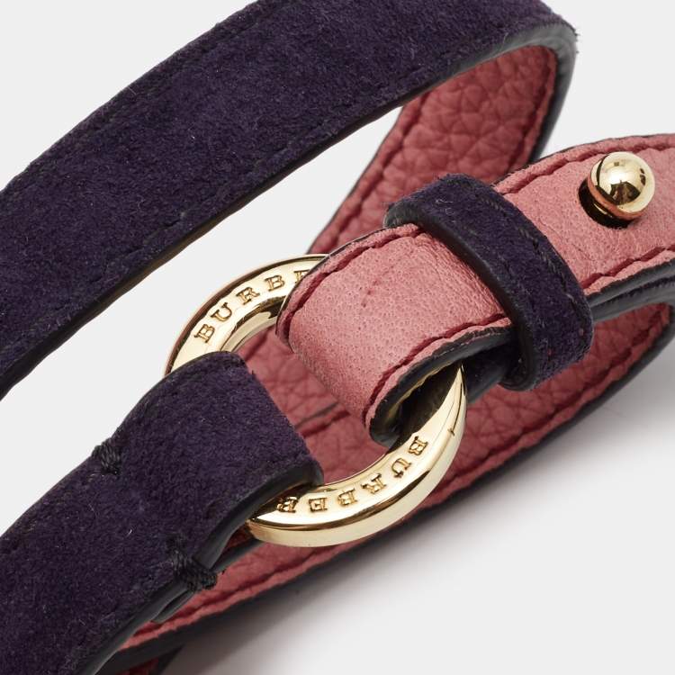 Pre Owned Burberry  Navy Blue Suede Leather Gold Tone Bracelet