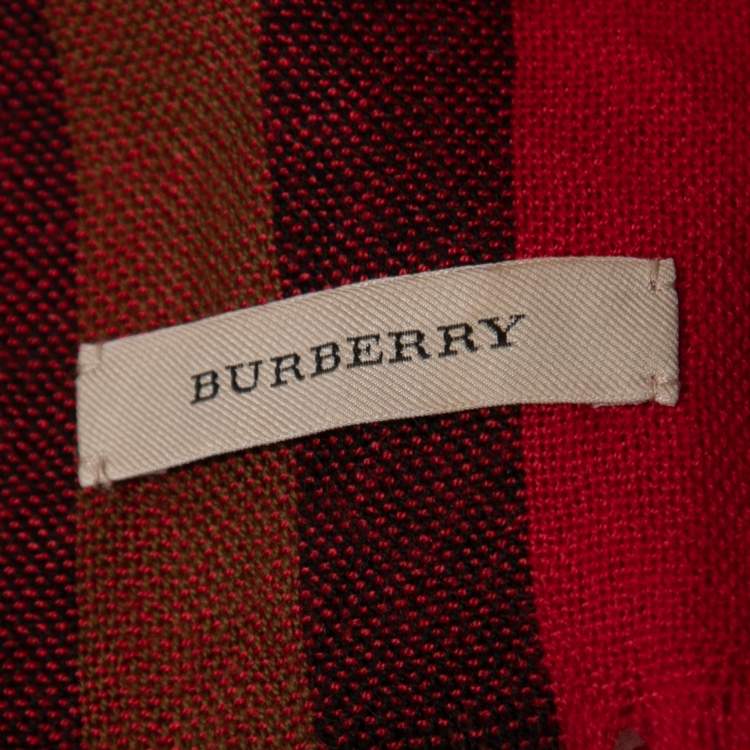 Pre Owned Burberry Red Giant Check Wool Blend Scarf