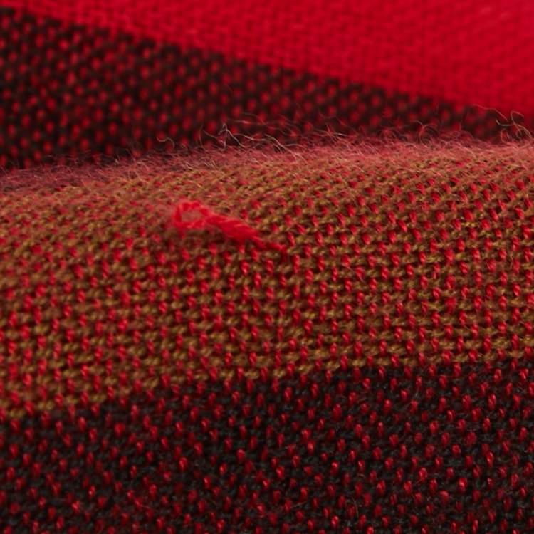Pre Owned Burberry Red Giant Check Wool Blend Scarf
