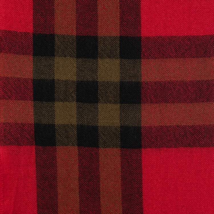 Pre Owned Burberry Red Giant Check Wool Blend Scarf