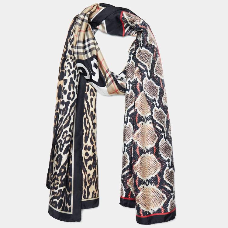 Dolce & Gabbana Leopard Print Silk Foulard in Metallic