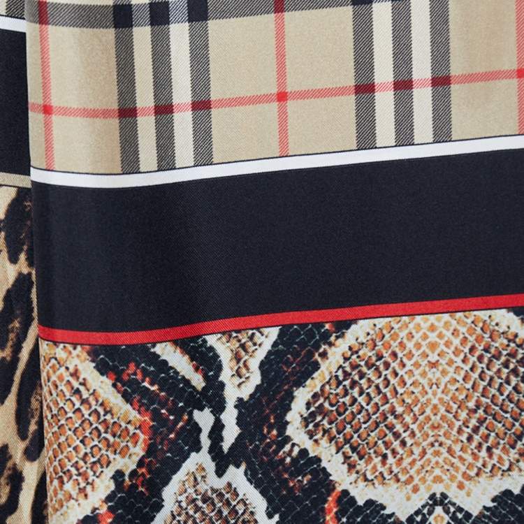 Pre Owned Burberry Beige Leopard & Snake Print Silk Scarf