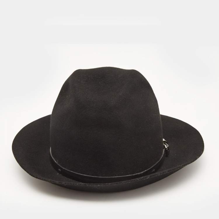 Pre Owned Burberry Black Wool Fedora Hat M