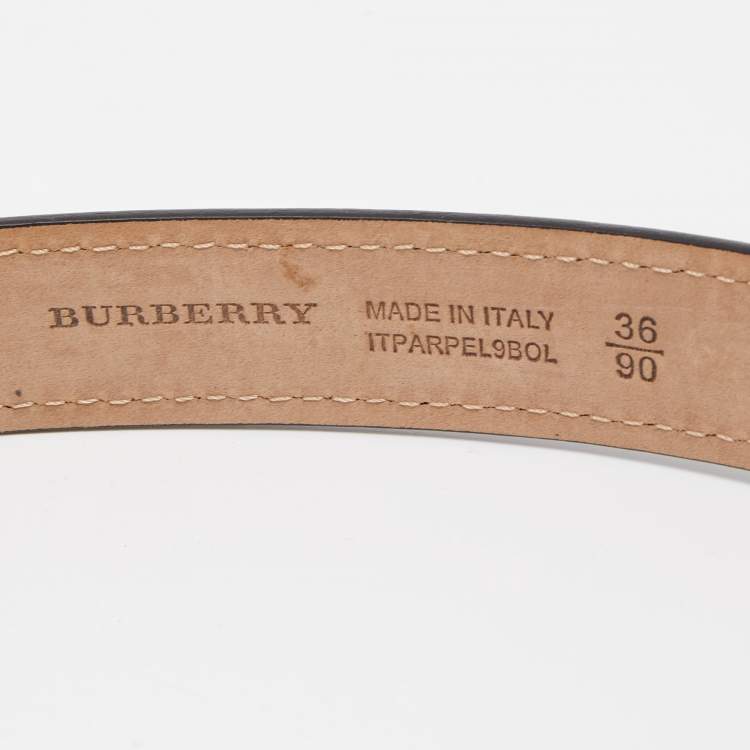 Pre Owned Burberry Black Embossed Check Leather Buckle Belt 90CM