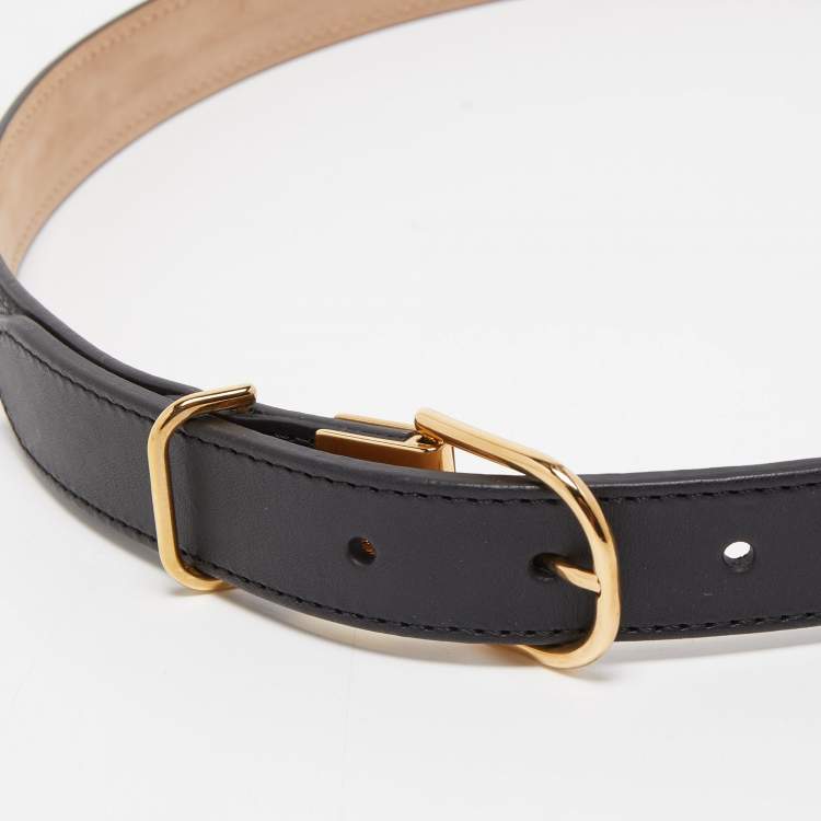 Pre Owned Burberry Black Embossed Check Leather Buckle Belt 90CM