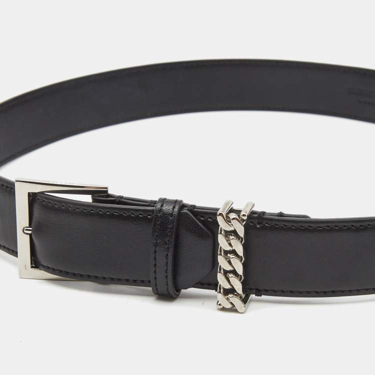 Pre Owned Burberry Black Leather Chain Detail Buckle Belt S