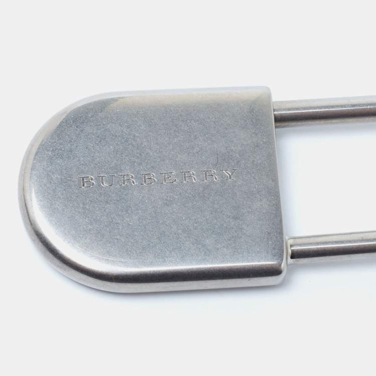 Pre Owned Burberry Safety Pin Silver Tone Key Ring