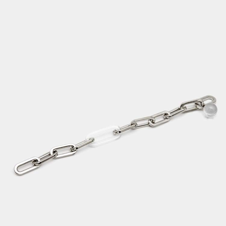 Pre Owned Burberry Palladio Glass Palladium Plated Chain Bracelet