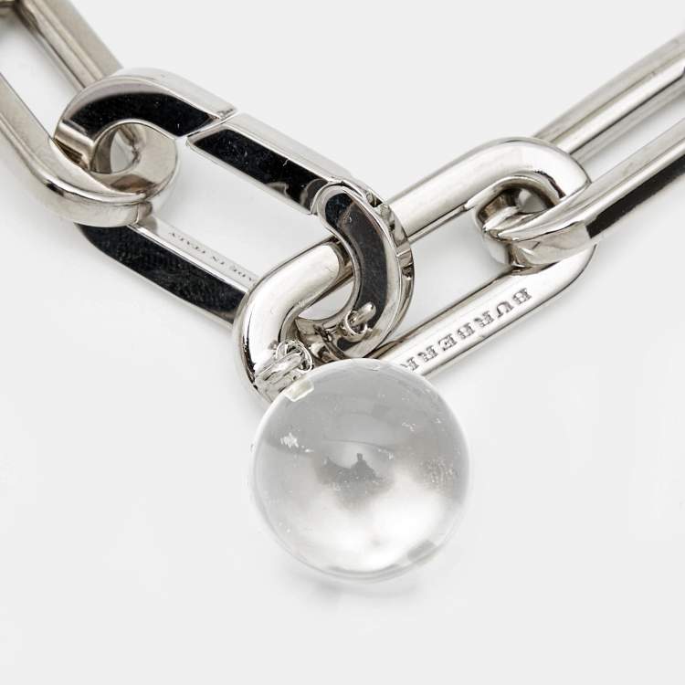Pre Owned Burberry Palladio Glass Palladium Plated Chain Bracelet