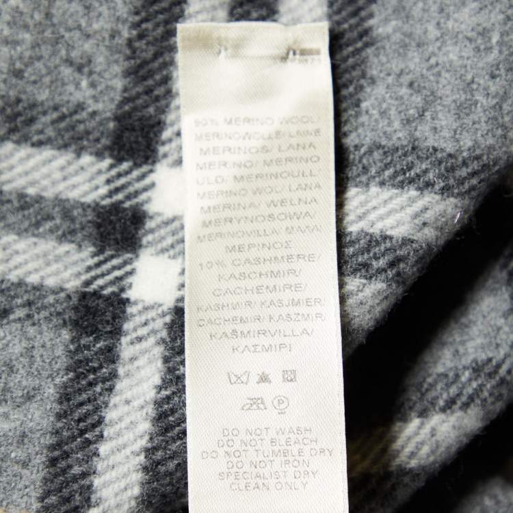 Pre Owned Burberry Grey Checkered Wool & Cashmere Fringed Scarf