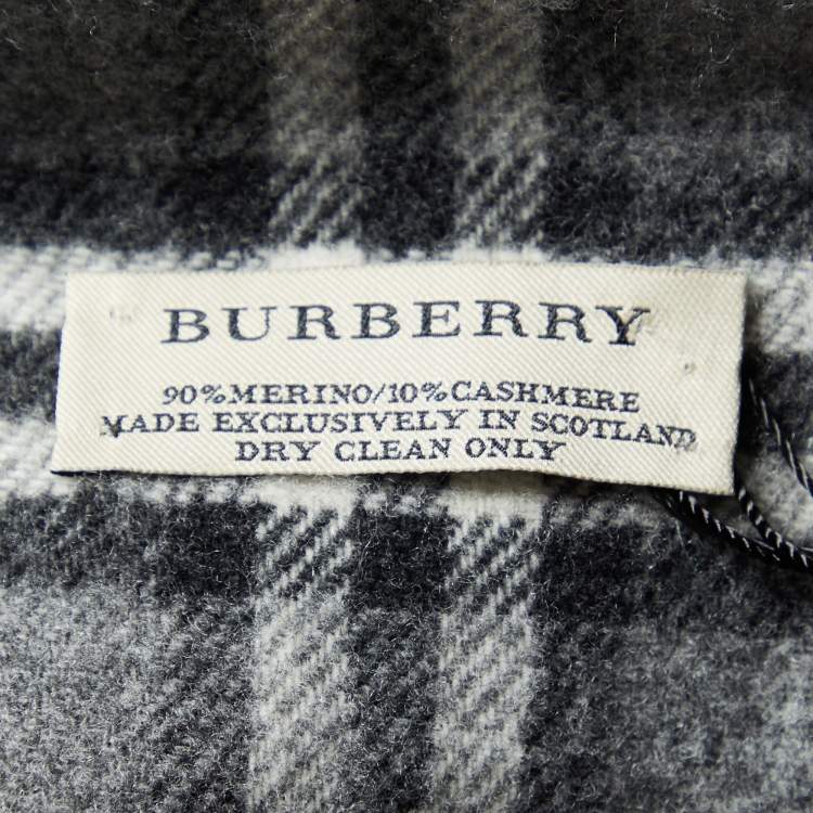 Pre Owned Burberry Grey Checkered Wool & Cashmere Fringed Scarf