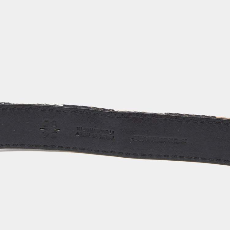 Pre Owned Burberry Black/Beige House Check Canvas and Leather Buckle Belt 85CM