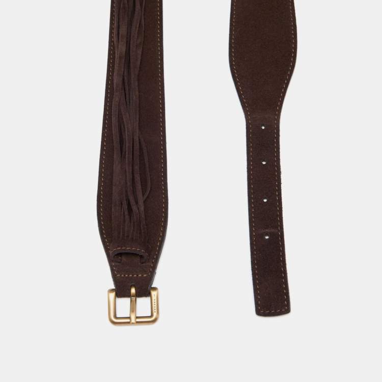 Pre Owned Burberry Dark Brown Suede Tassel Waist Buckle Belt 100CM