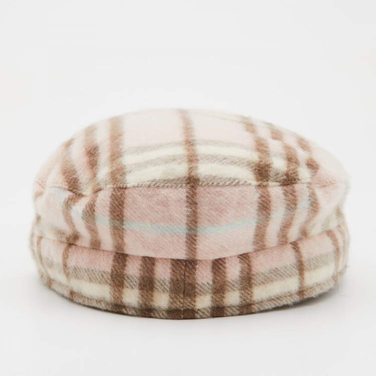 Pre Owned Burberry Light Pink Vintage Check Cashmere Newsboy Cap L