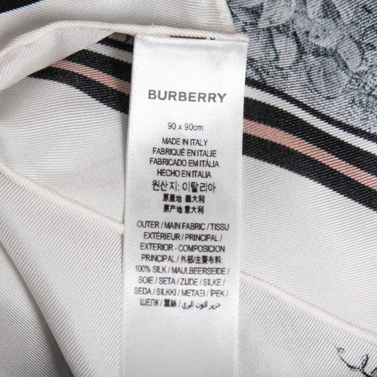 Pre Owned Burberry White Deer Printed Silk Square Scarf