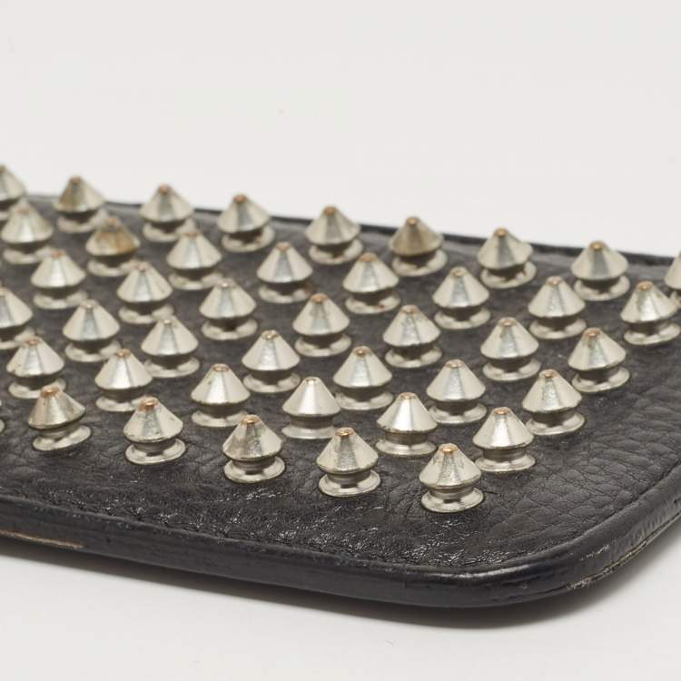 Pre Owned Burberry Black Spike Studded Leather Phone Pouch