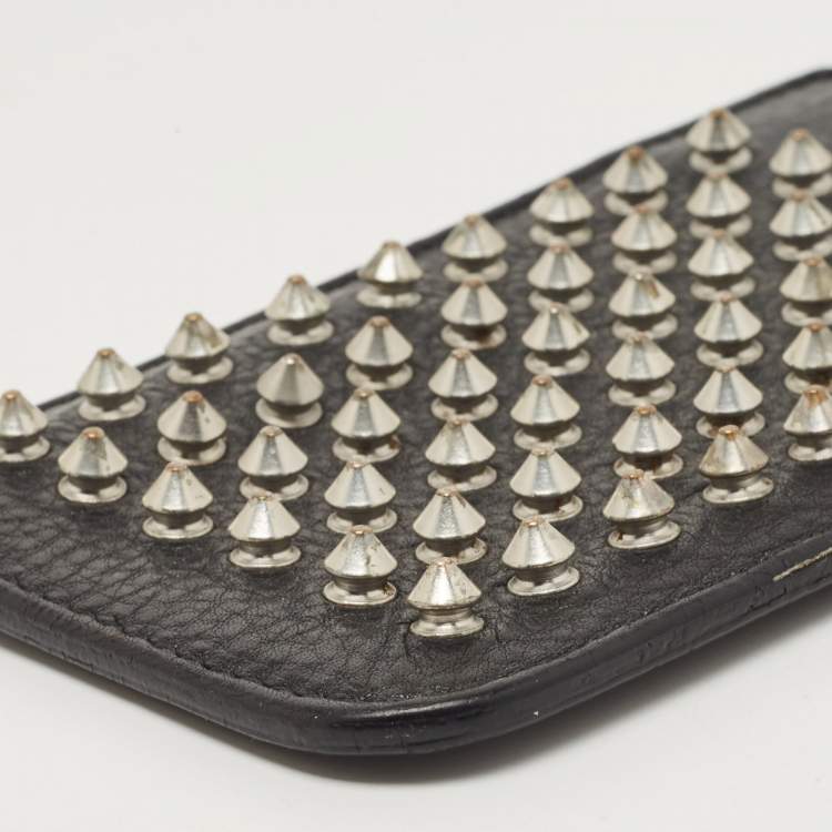 Pre Owned Burberry Black Spike Studded Leather Phone Pouch