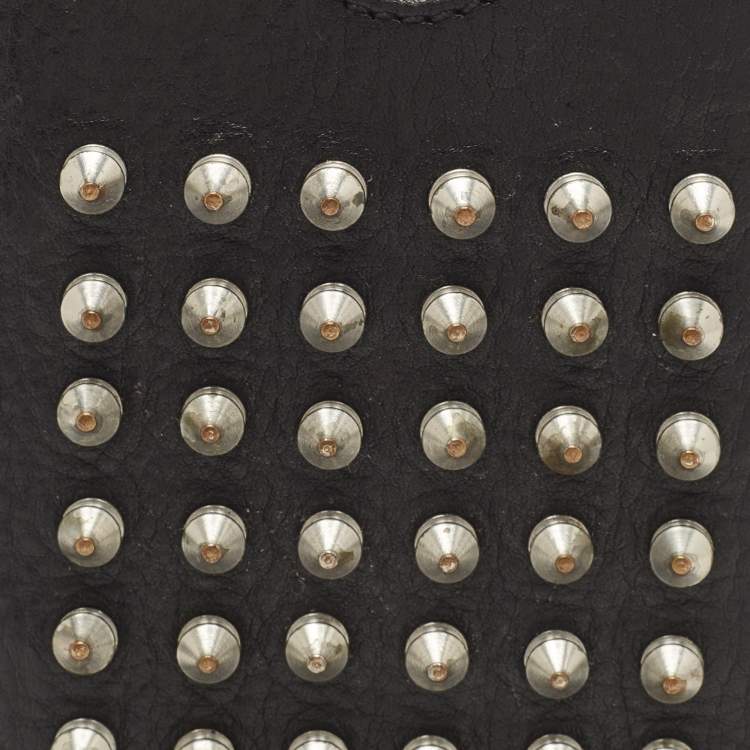 Pre Owned Burberry Black Spike Studded Leather Phone Pouch