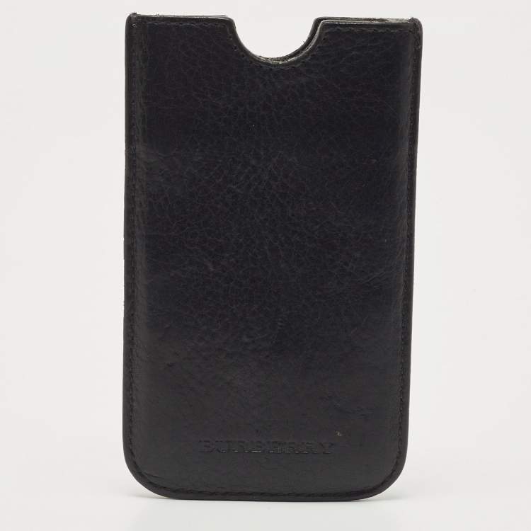 Pre Owned Burberry Black Spike Studded Leather Phone Pouch