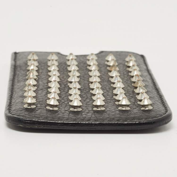 Pre Owned Burberry Black Spike Studded Leather Phone Pouch