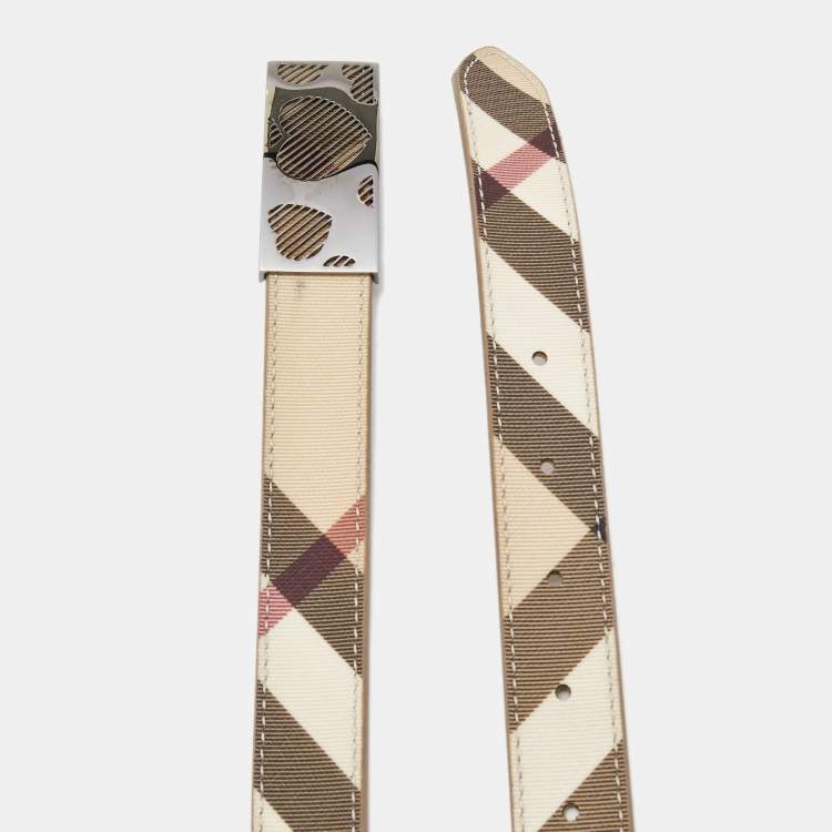 Pre Owned Burberry Beige Supernova Check Coated Canvas Heart Buckle Belt 100CM