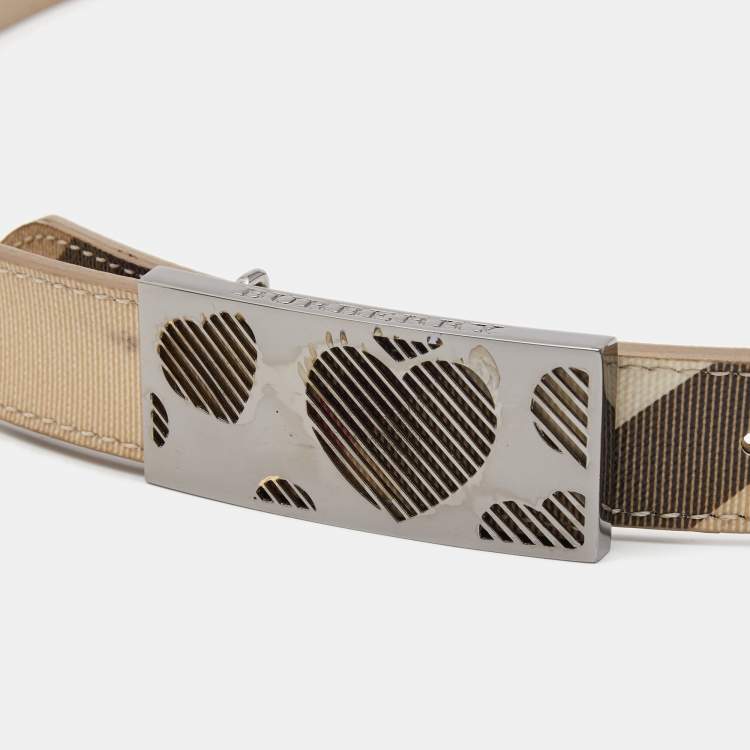 Pre Owned Burberry Beige Supernova Check Coated Canvas Heart Buckle Belt 100CM