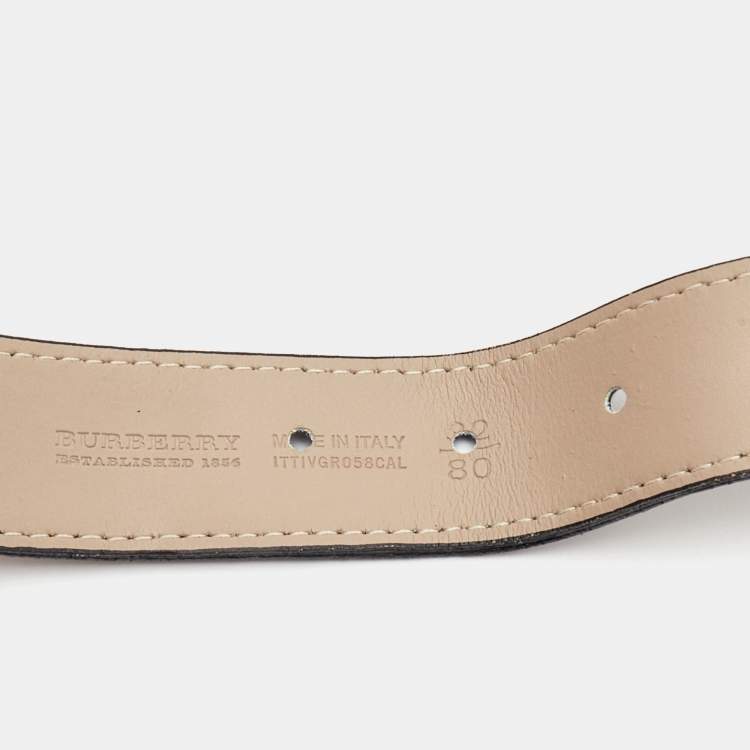 Pre Owned Burberry Metallic/Beige Nova Check Coated Canvas and Leather Double Buckle Belt 80CM