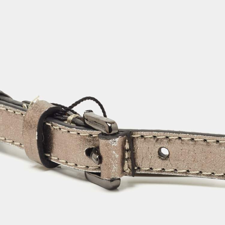 مملوكة مسبقًا Burberry Metallic/Black Whipstitch Leather Seabrook Slim Belt 70CM