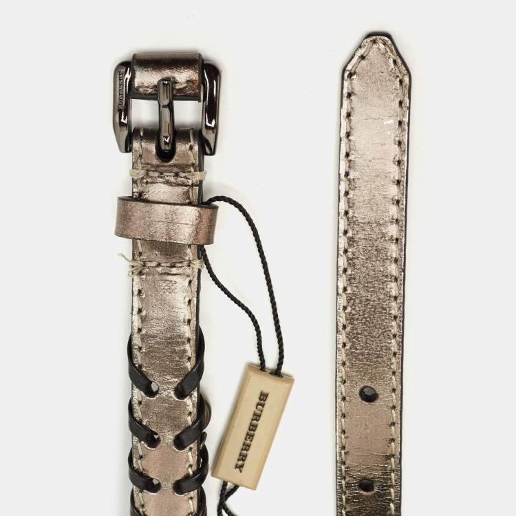 مملوكة مسبقًا Burberry Metallic/Black Whipstitch Leather Seabrook Slim Belt 70CM