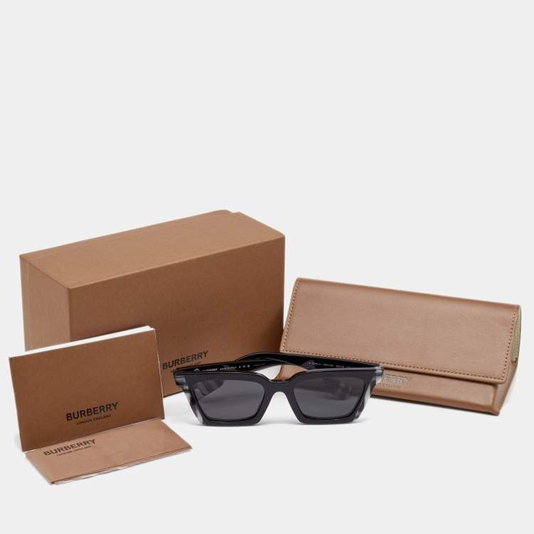Pre Owned Burberry Black/Grey 4392-U Check Detail Rectangle Sunglasses