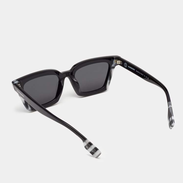 Pre Owned Burberry Black/Grey 4392-U Check Detail Rectangle Sunglasses