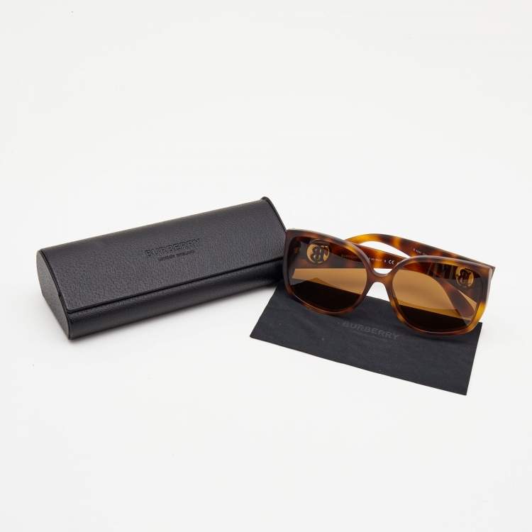 Pre Owned Burberry Matte Brown Tortoise TB Logo Oversized Sunglasses