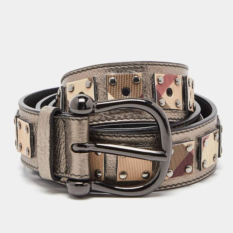 Pre Owned Burberry Multicolor Leather and Nova Check Coated Canvas Buckle Belt 90CM