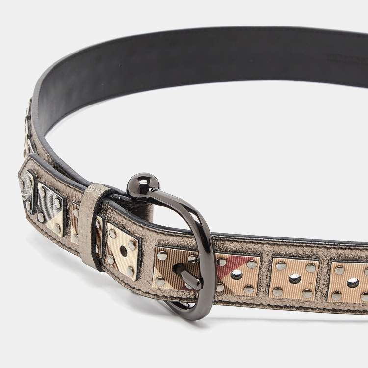 Pre Owned Burberry Multicolor Leather and Nova Check Coated Canvas Buckle Belt 90CM