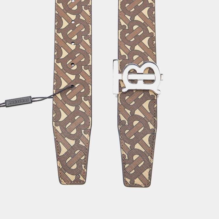 Pre Owned Burberry Brown Bridle Monogram Coated Canvas TB Buckle Belt 85CM