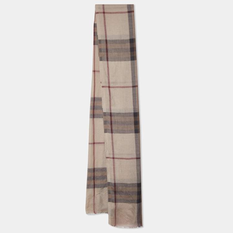 Pre Owned  Burberry Beige Vintage Check Wool & Silk Scarf