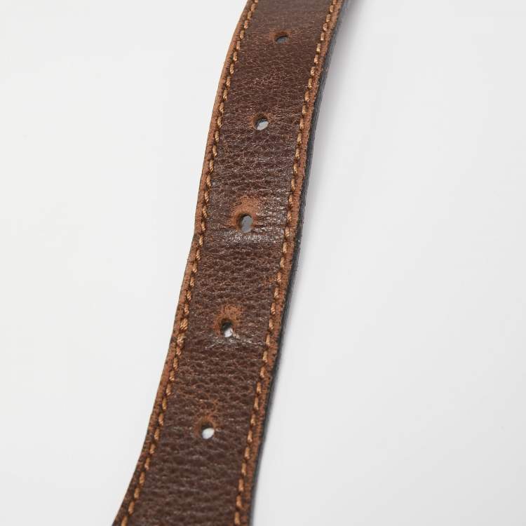 Pre Owned Burberry Dark Brown/Beige Check Canvas and Leather Buckle Belt 90CM