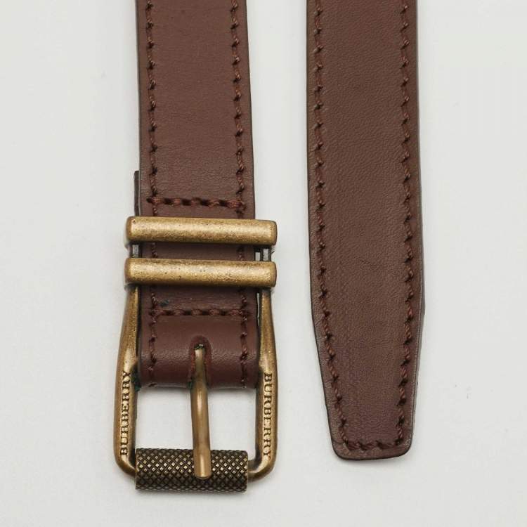 Pre Owned Burberry Dark Brown Leather Buckle Slim Belt