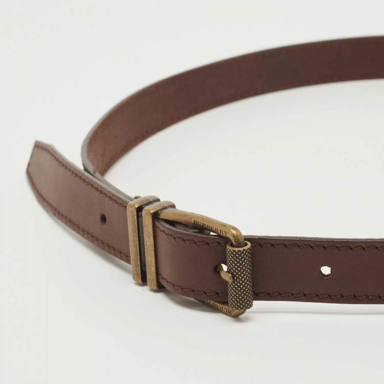 Pre Owned Burberry Dark Brown Leather Buckle Slim Belt
