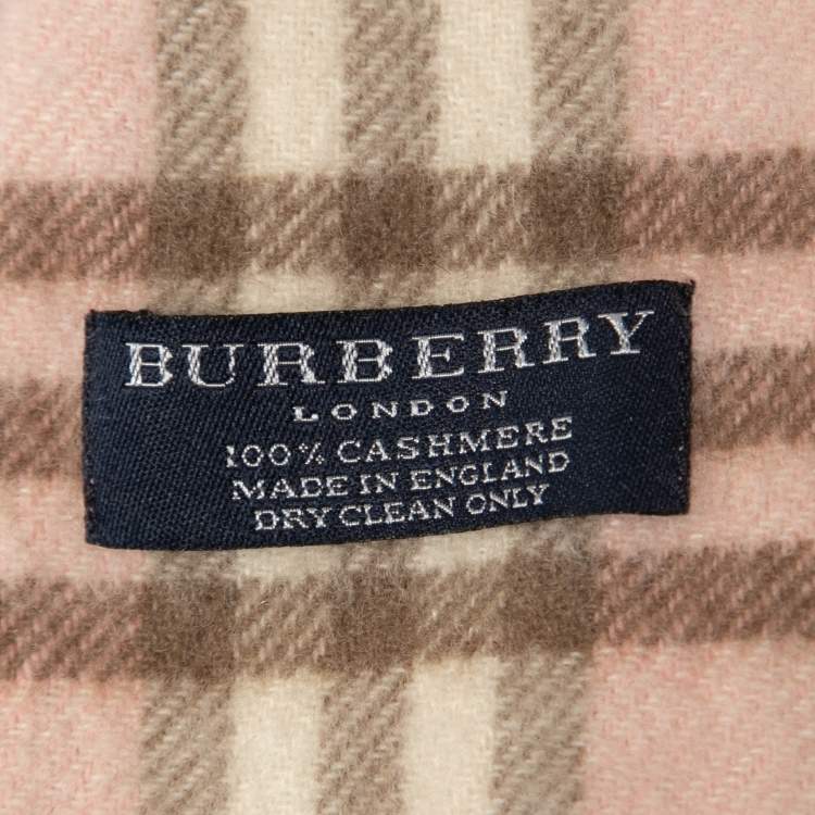 Pre Owned Burberry Pink Nova Check Cashmere Fringed Stole