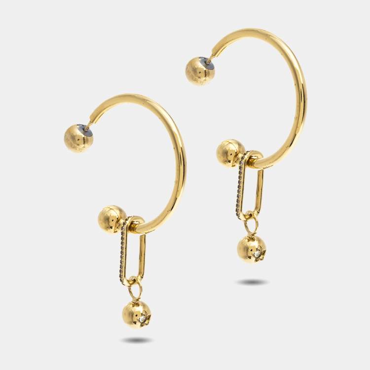 Pre Owned Burberry Crystal Charm Gold Tone Hoop Earrings