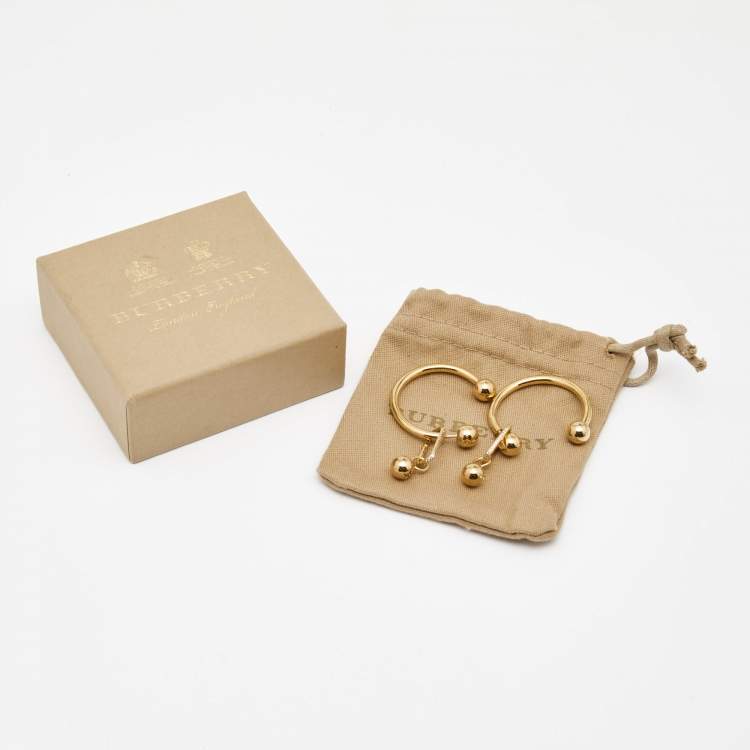 Pre Owned Burberry Crystal Charm Gold Tone Hoop Earrings