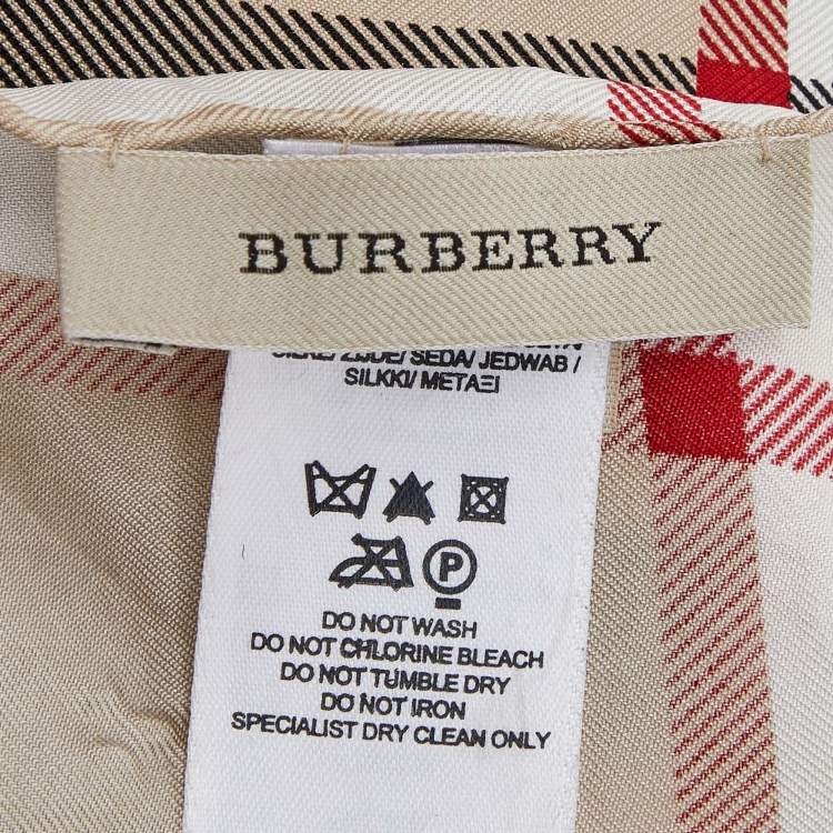 Pre Owned Burberry Beige House Check Print Silk Square Handkerchief