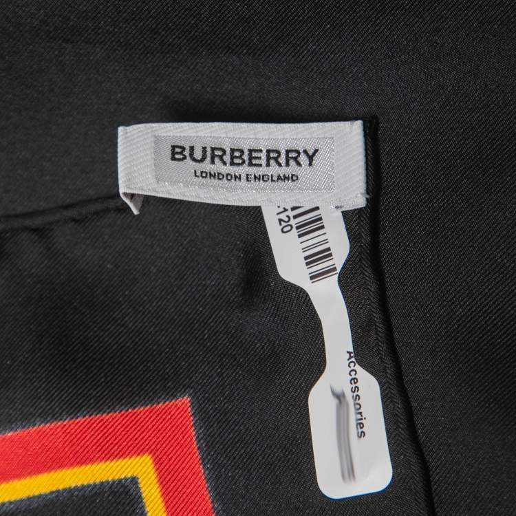 Pre Owned Burberry Black labyrinth Printed Silk Square Scarf