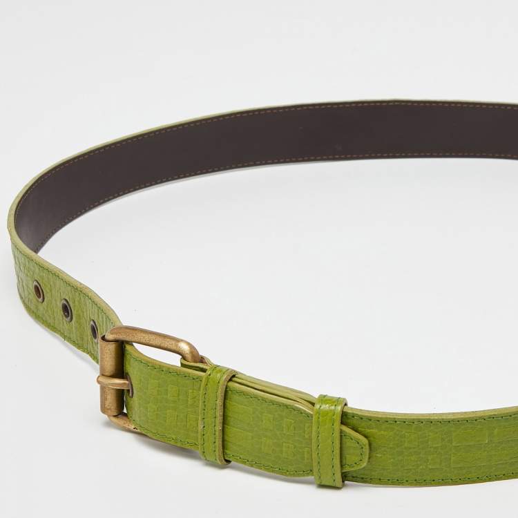 Pre Owned Burberry Green Leather Buckle Belt 100CM