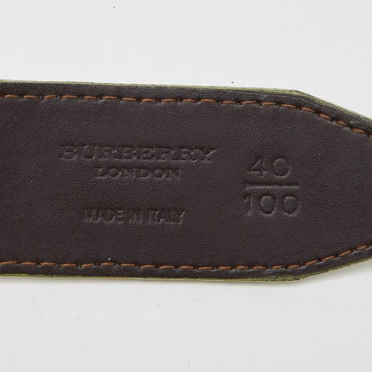 Pre Owned Burberry Green Leather Buckle Belt 100CM